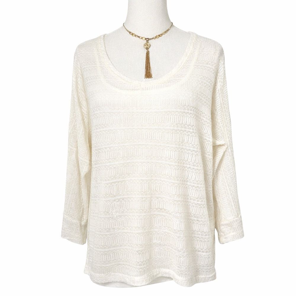 Lace Boho Top Blouse Ivory 3/4 Sleeve Bobbie Brooks Women’s Size L